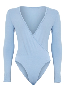 Pretty Little Thing Freida blue wrap over bodysuit £10 